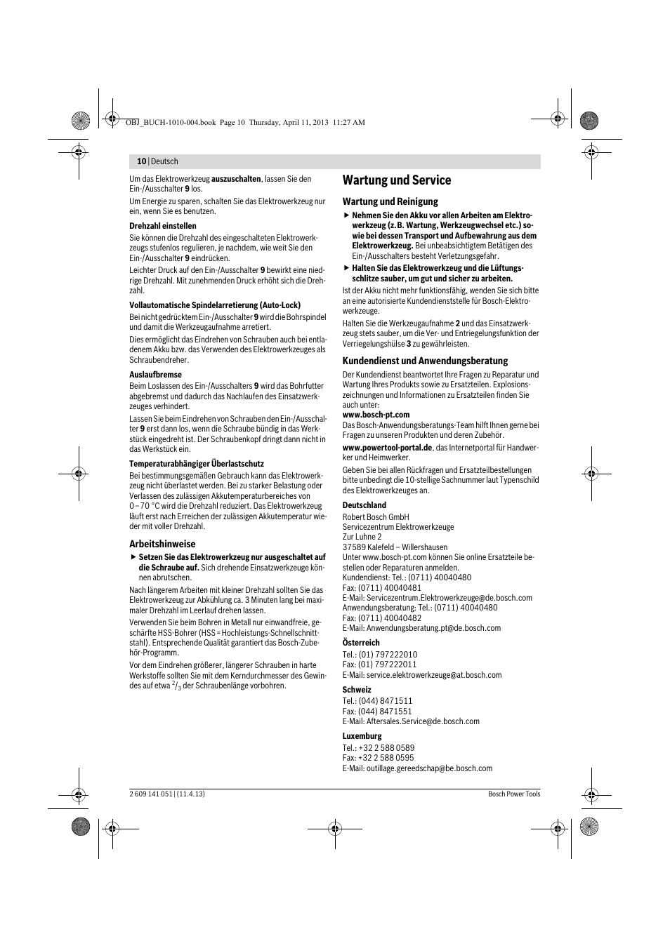 Wartung und service | Bosch GSR 10,8-LI Professional User Manual | Page 10 / 167