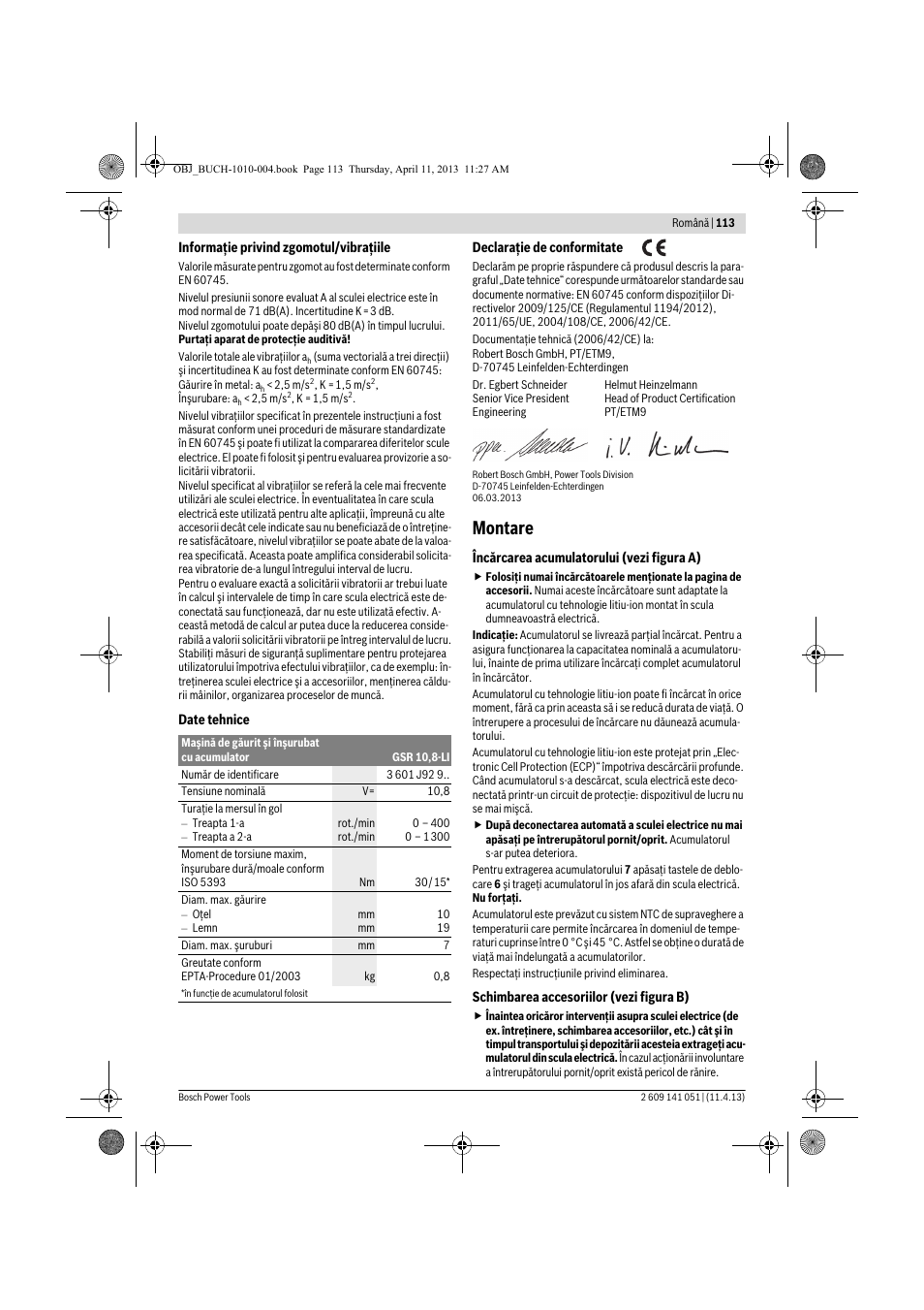 Montare | Bosch GSR 10,8-LI Professional User Manual | Page 113 / 167