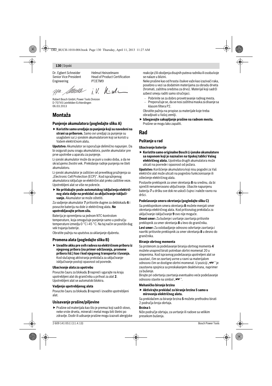 Montaža | Bosch GSR 10,8-LI Professional User Manual | Page 130 / 167