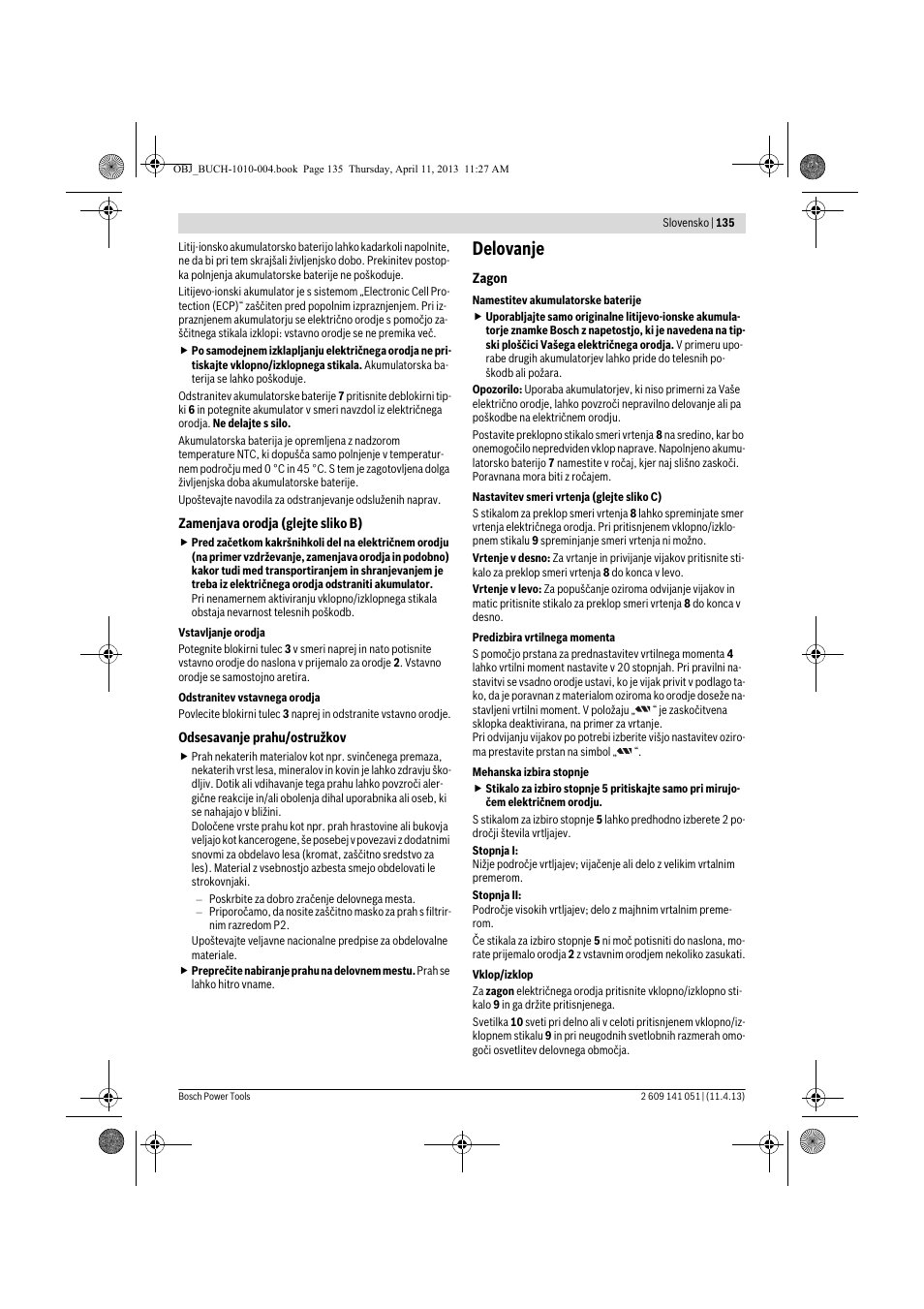 Delovanje | Bosch GSR 10,8-LI Professional User Manual | Page 135 / 167