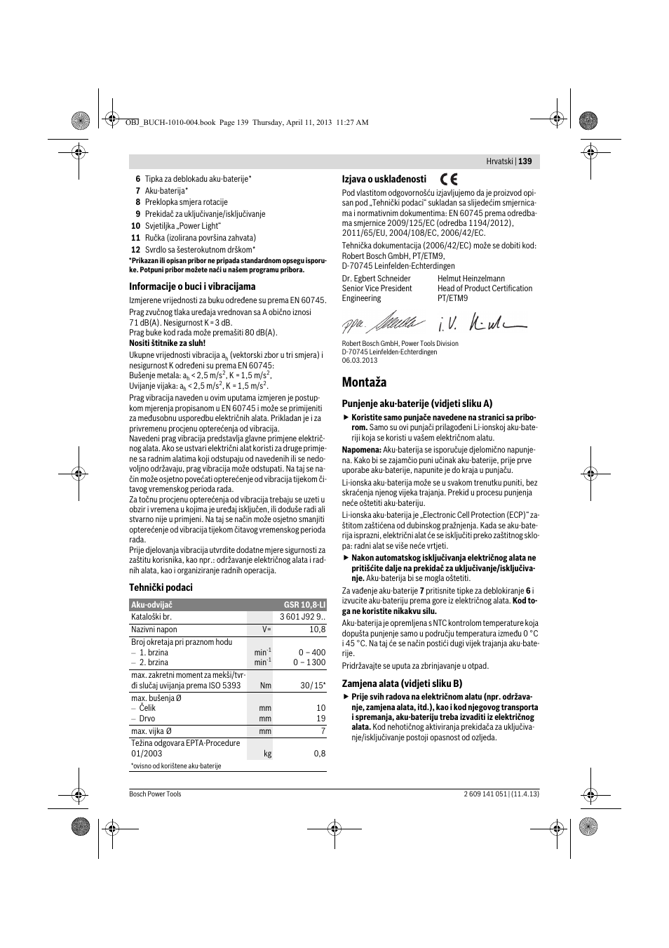 Montaža | Bosch GSR 10,8-LI Professional User Manual | Page 139 / 167