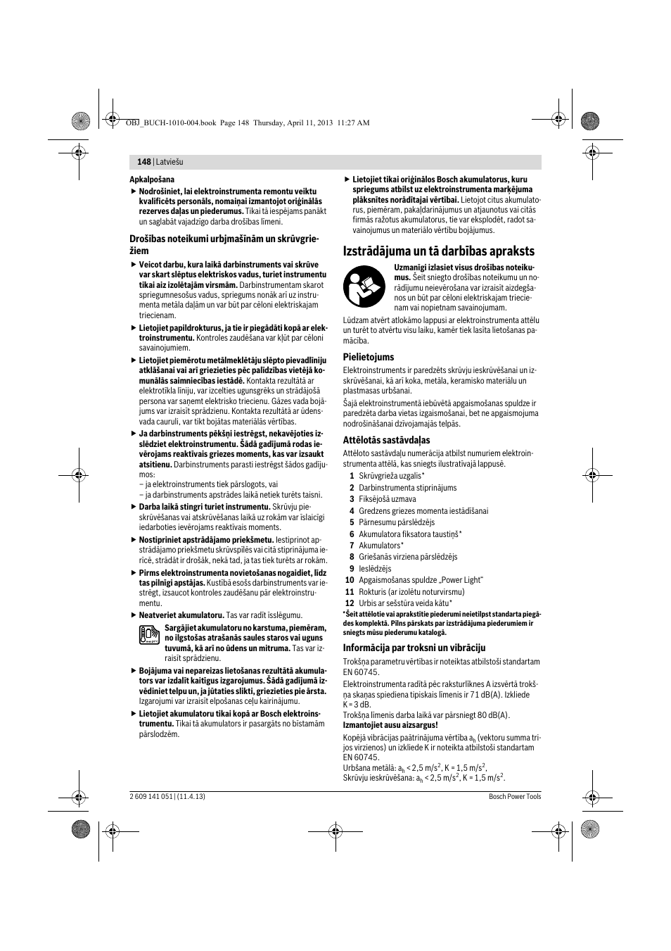 Izstrādājuma un tā darbības apraksts | Bosch GSR 10,8-LI Professional User Manual | Page 148 / 167