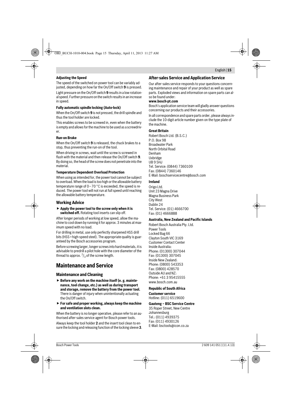 Maintenance and service | Bosch GSR 10,8-LI Professional User Manual | Page 15 / 167