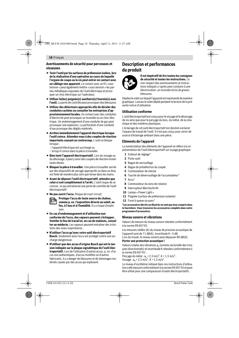 Description et performances du produit | Bosch GSR 10,8-LI Professional User Manual | Page 18 / 167