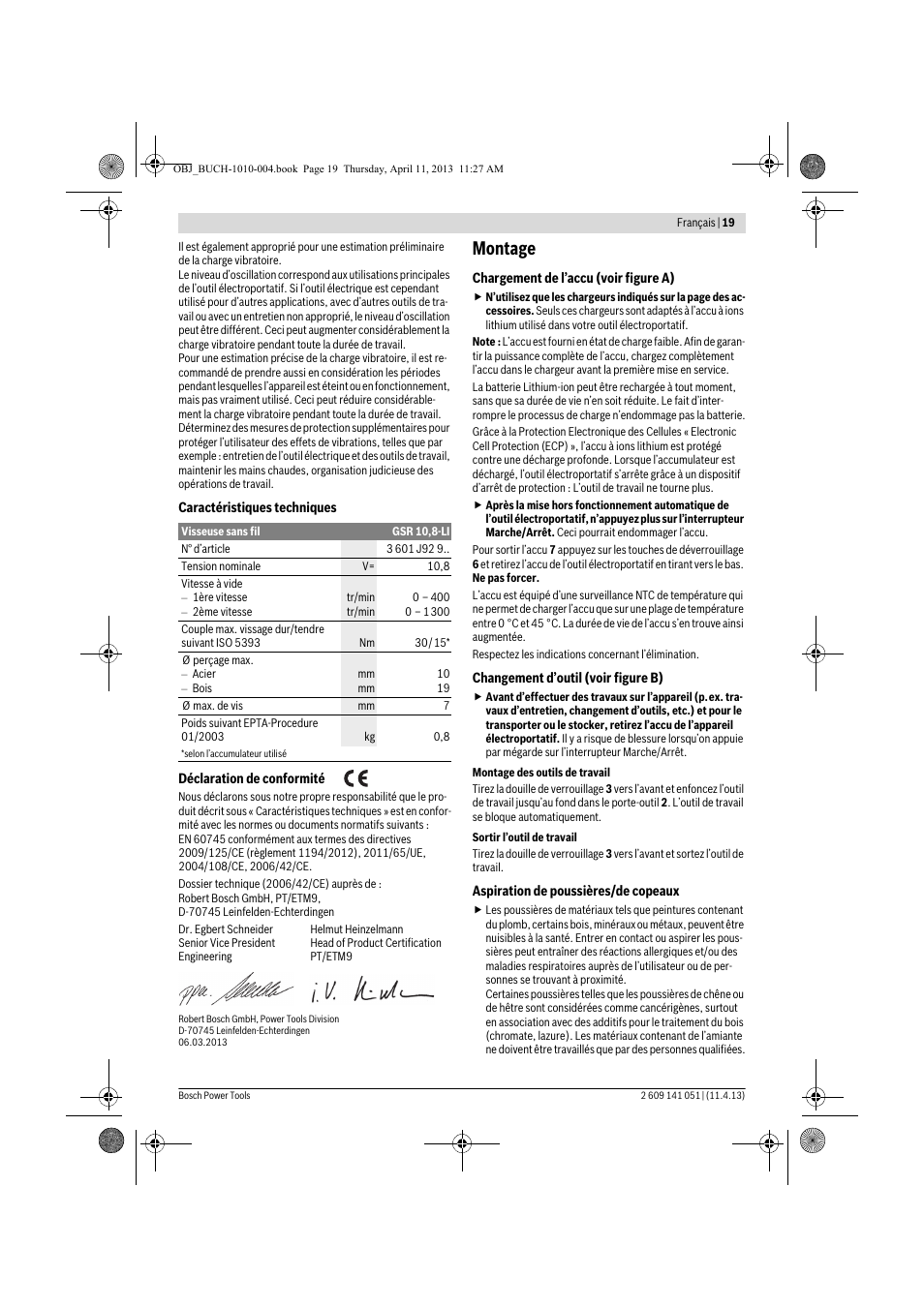 Montage | Bosch GSR 10,8-LI Professional User Manual | Page 19 / 167