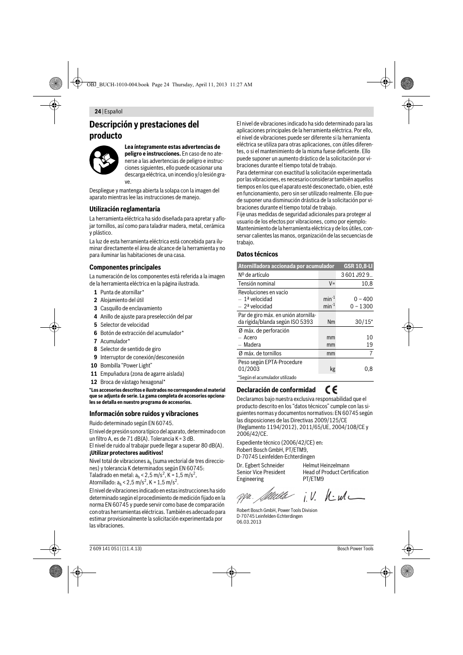 Descripción y prestaciones del producto | Bosch GSR 10,8-LI Professional User Manual | Page 24 / 167