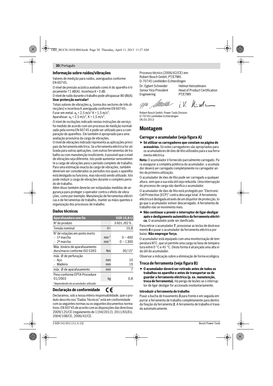 Montagem | Bosch GSR 10,8-LI Professional User Manual | Page 30 / 167