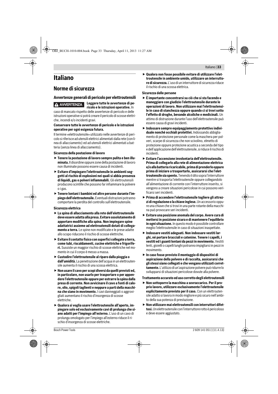 Italiano, Norme di sicurezza | Bosch GSR 10,8-LI Professional User Manual | Page 33 / 167