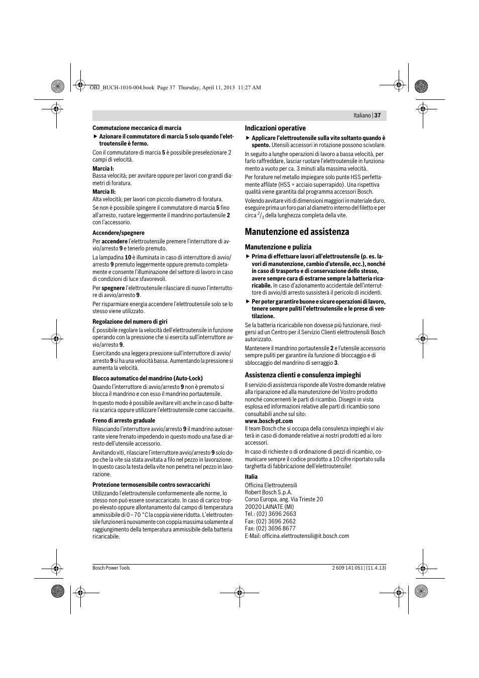 Manutenzione ed assistenza | Bosch GSR 10,8-LI Professional User Manual | Page 37 / 167