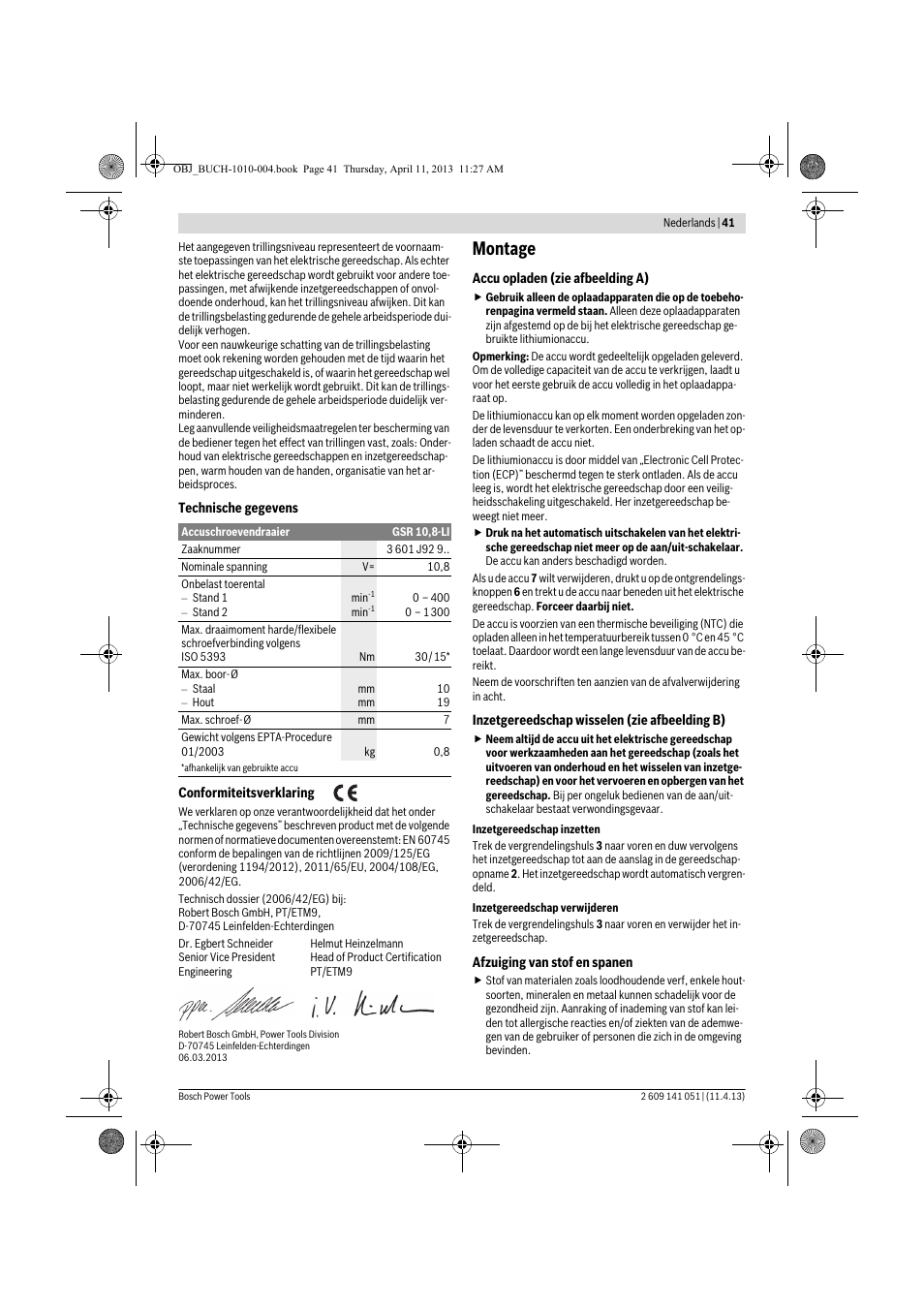 Montage | Bosch GSR 10,8-LI Professional User Manual | Page 41 / 167