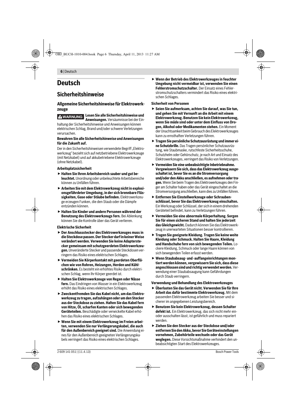 Deutsch, Sicherheitshinweise | Bosch GSR 10,8-LI Professional User Manual | Page 6 / 167