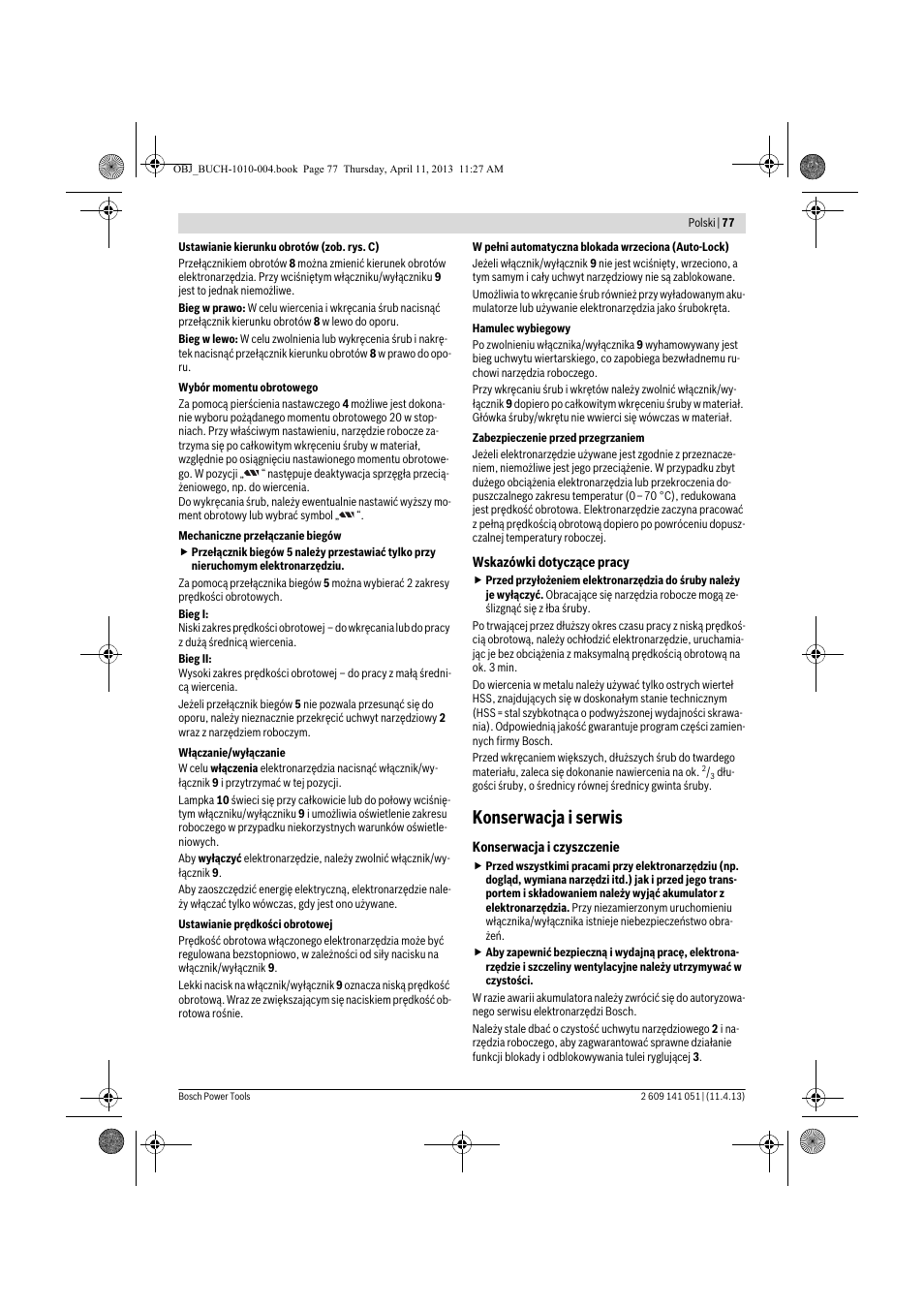 Konserwacja i serwis | Bosch GSR 10,8-LI Professional User Manual | Page 77 / 167