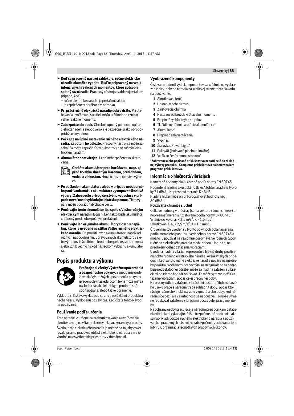 Popis produktu a výkonu | Bosch GSR 10,8-LI Professional User Manual | Page 85 / 167