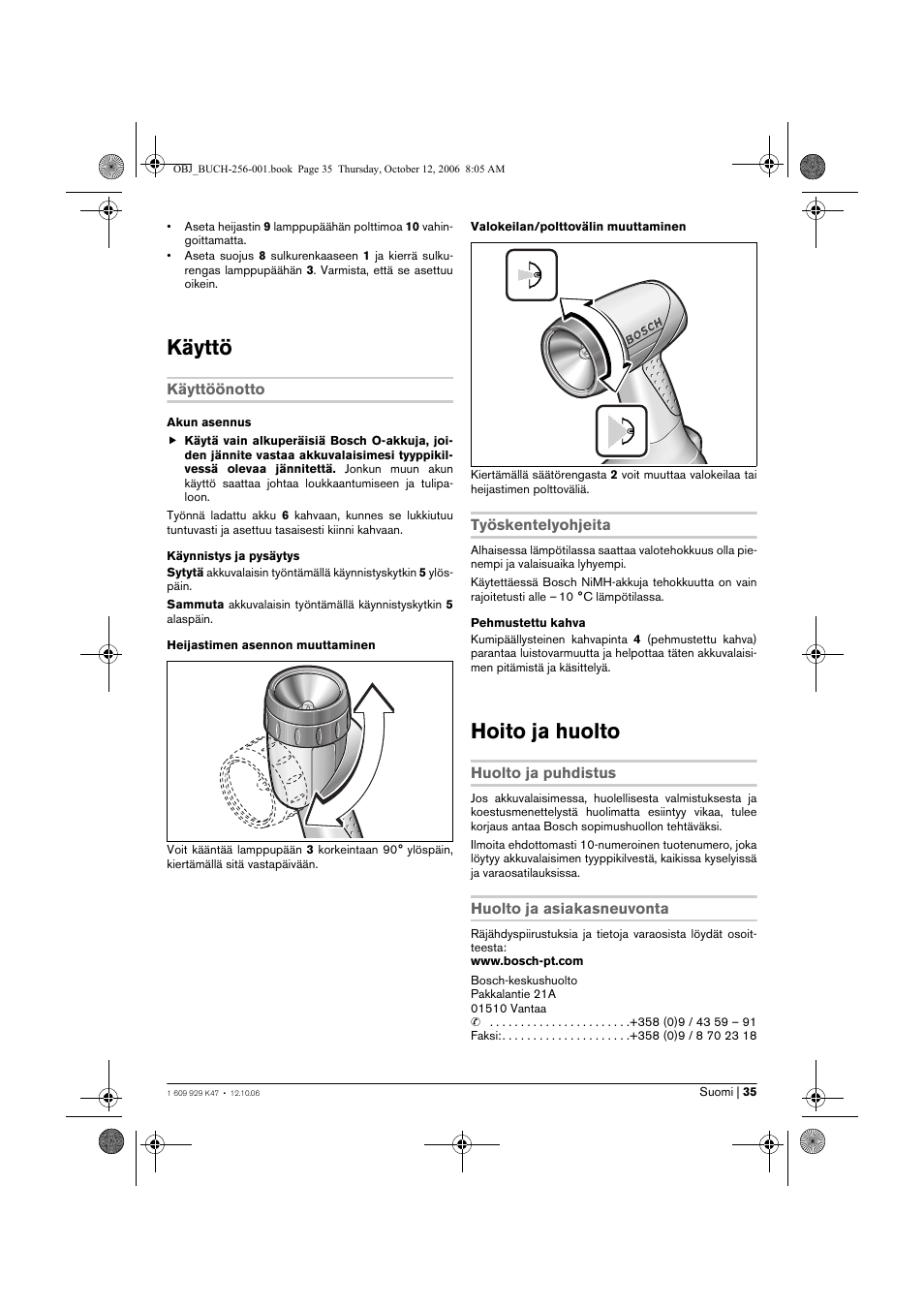 Käyttö, Hoito ja huolto | Bosch GLI 14,4 V Professional User Manual | Page 35 / 86