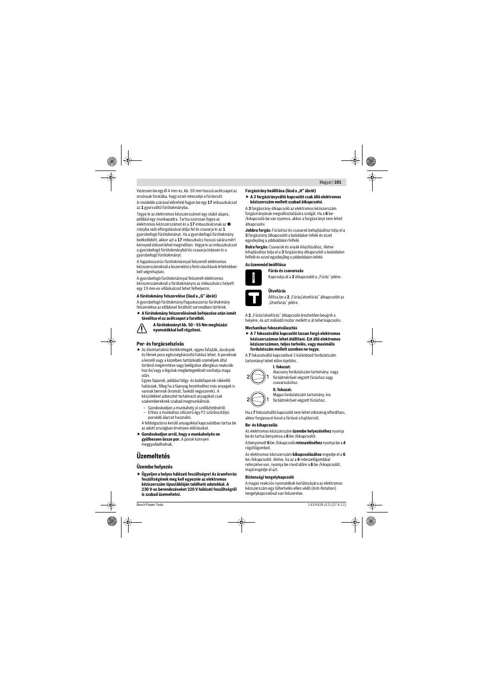 Üzemeltetés | Bosch GSB 19-2 RE Professional User Manual | Page 101 / 172