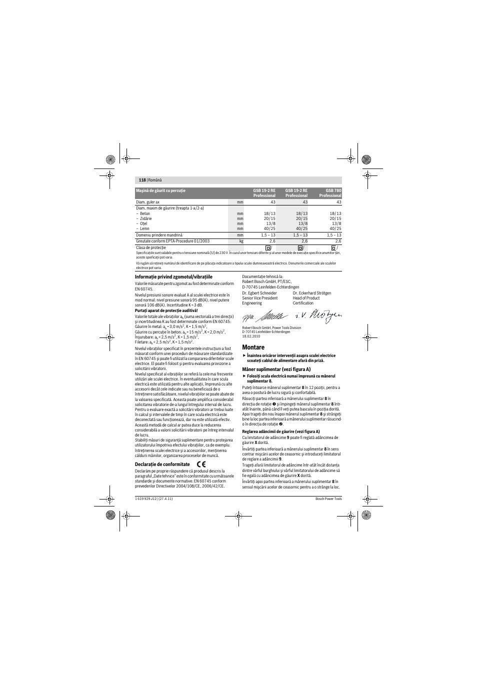 Montare | Bosch GSB 19-2 RE Professional User Manual | Page 118 / 172