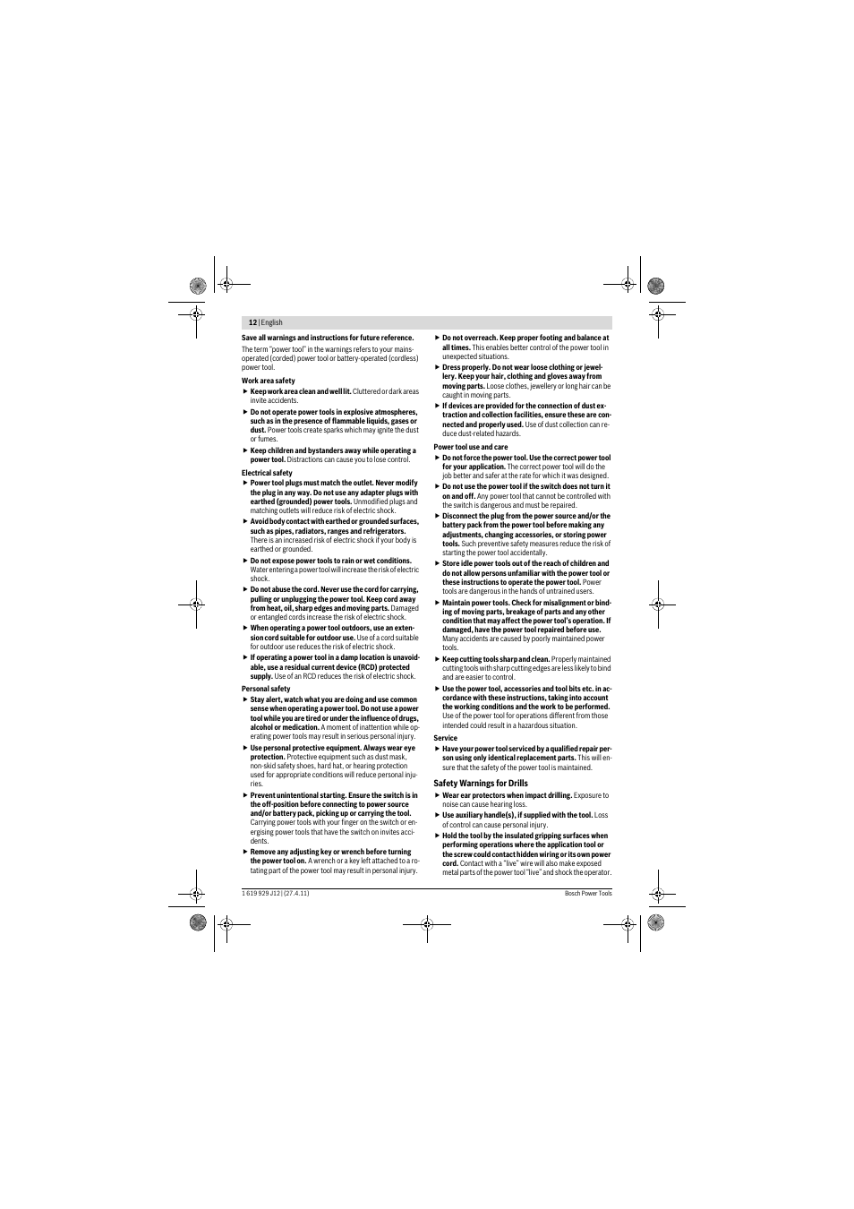 Bosch GSB 19-2 RE Professional User Manual | Page 12 / 172