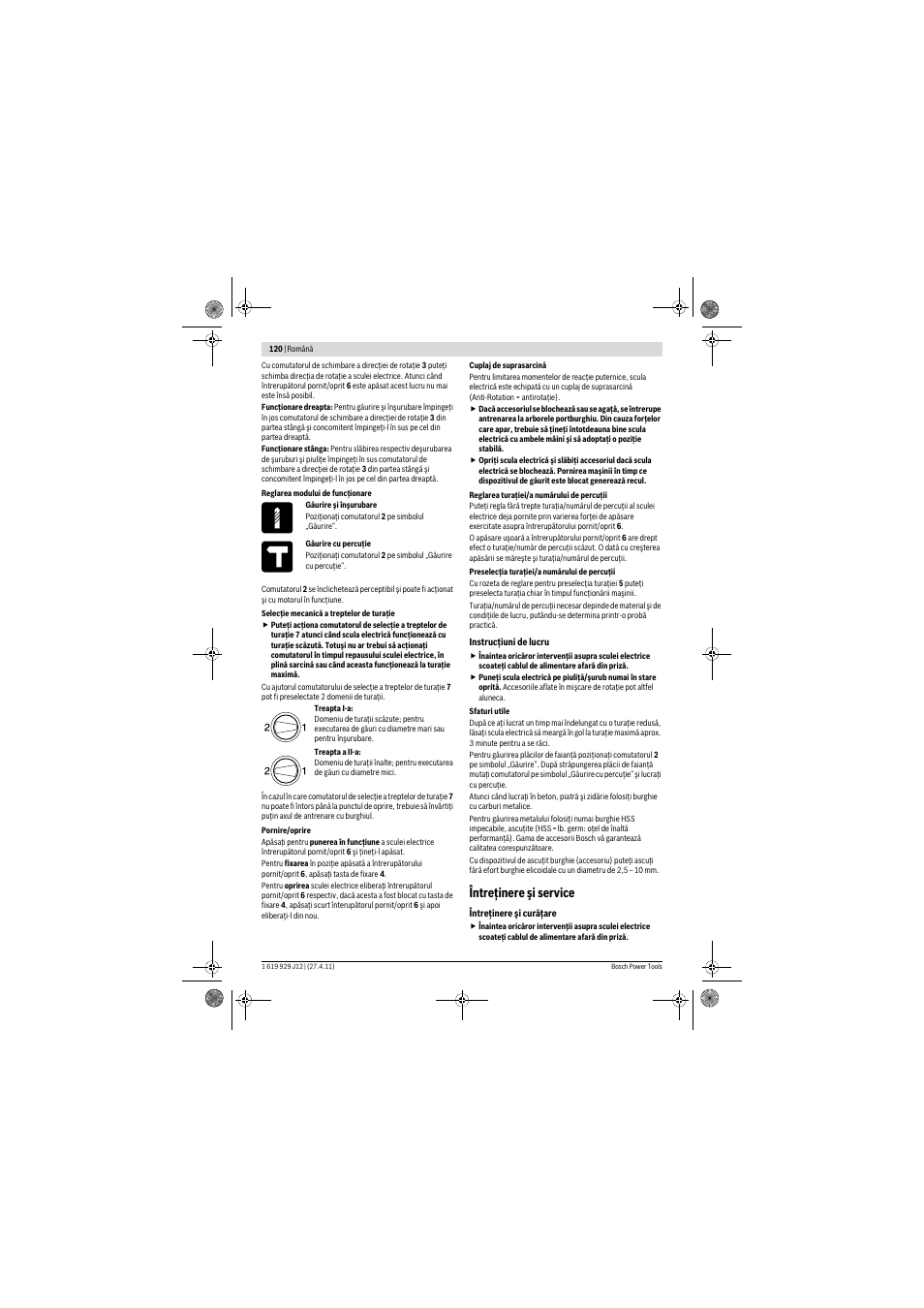 Întreţinere şi service | Bosch GSB 19-2 RE Professional User Manual | Page 120 / 172