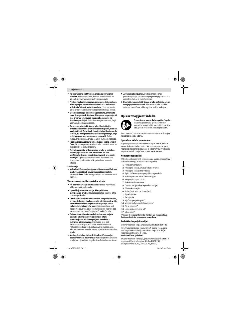 Opis in zmogljivost izdelka | Bosch GSB 19-2 RE Professional User Manual | Page 134 / 172