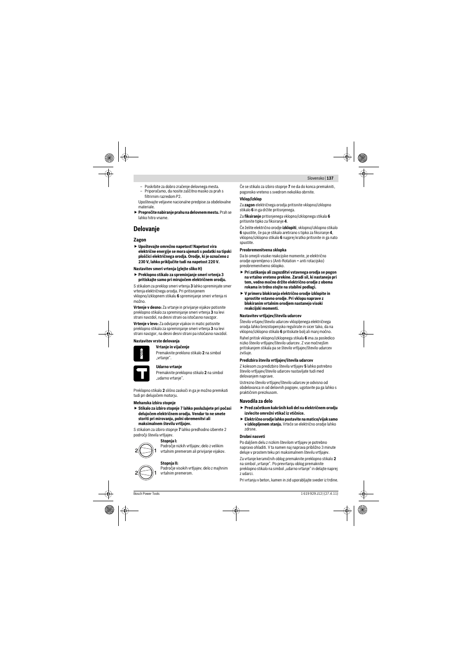 Delovanje | Bosch GSB 19-2 RE Professional User Manual | Page 137 / 172
