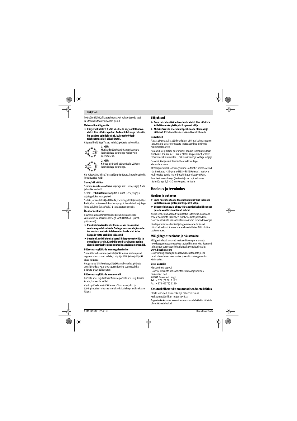 Hooldus ja teenindus | Bosch GSB 19-2 RE Professional User Manual | Page 148 / 172