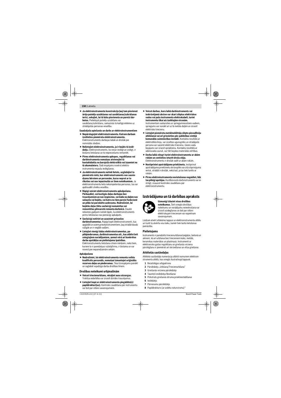 Izstrādājuma un tā darbības apraksts | Bosch GSB 19-2 RE Professional User Manual | Page 150 / 172