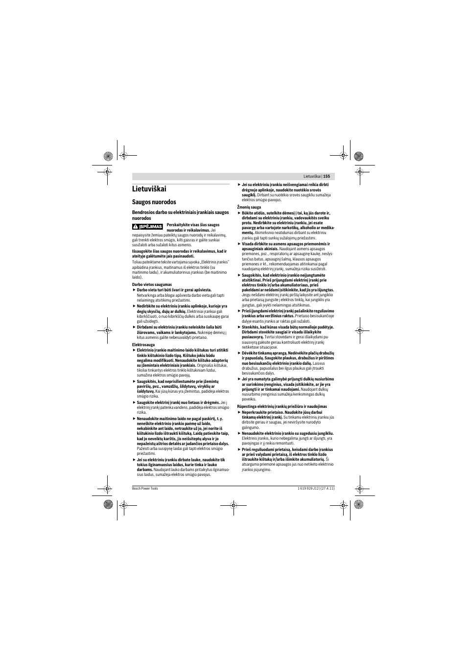 Lietuviškai, Saugos nuorodos | Bosch GSB 19-2 RE Professional User Manual | Page 155 / 172
