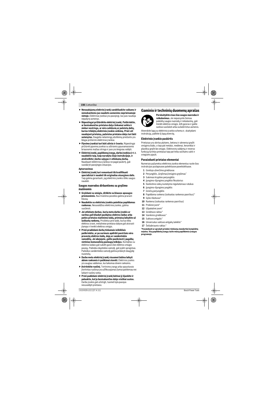 Gaminio ir techninių duomenų aprašas | Bosch GSB 19-2 RE Professional User Manual | Page 156 / 172