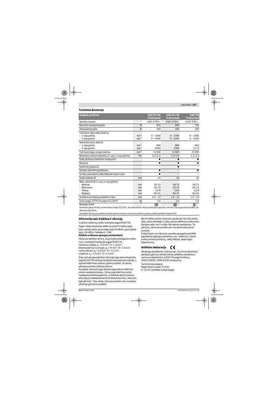 Bosch GSB 19-2 RE Professional User Manual | Page 157 / 172