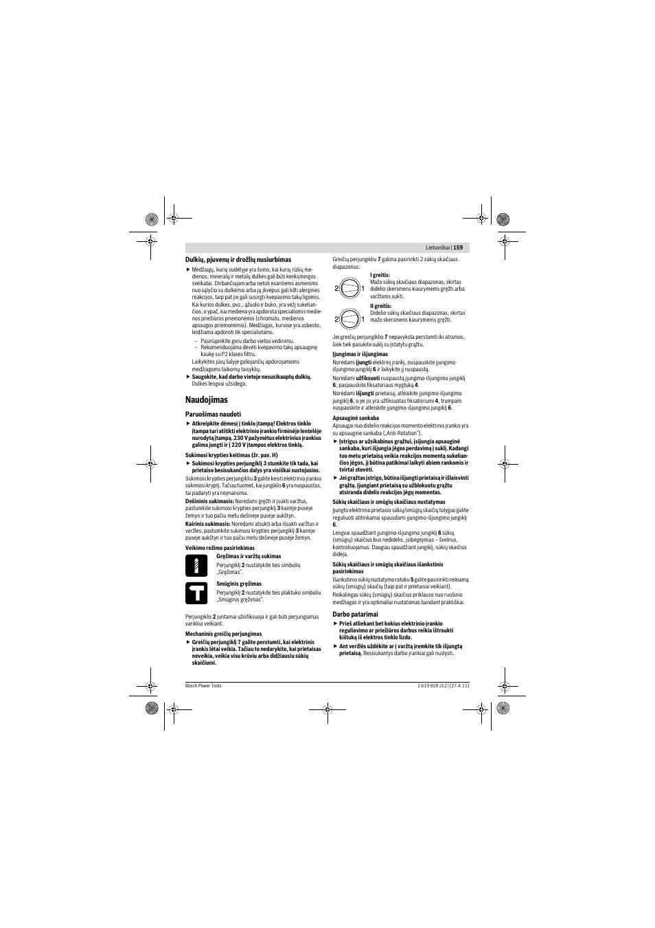 Naudojimas | Bosch GSB 19-2 RE Professional User Manual | Page 159 / 172
