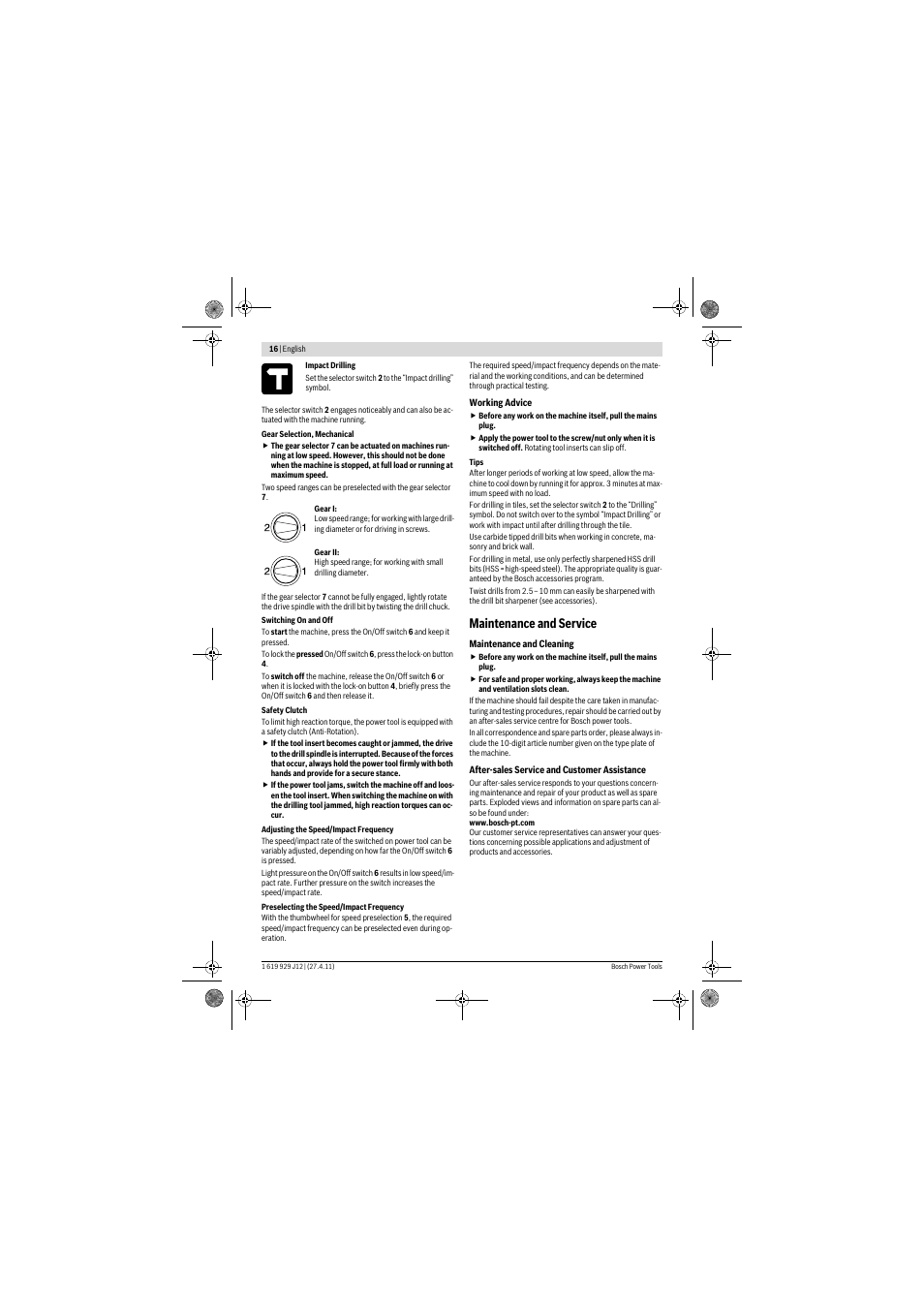 Maintenance and service | Bosch GSB 19-2 RE Professional User Manual | Page 16 / 172