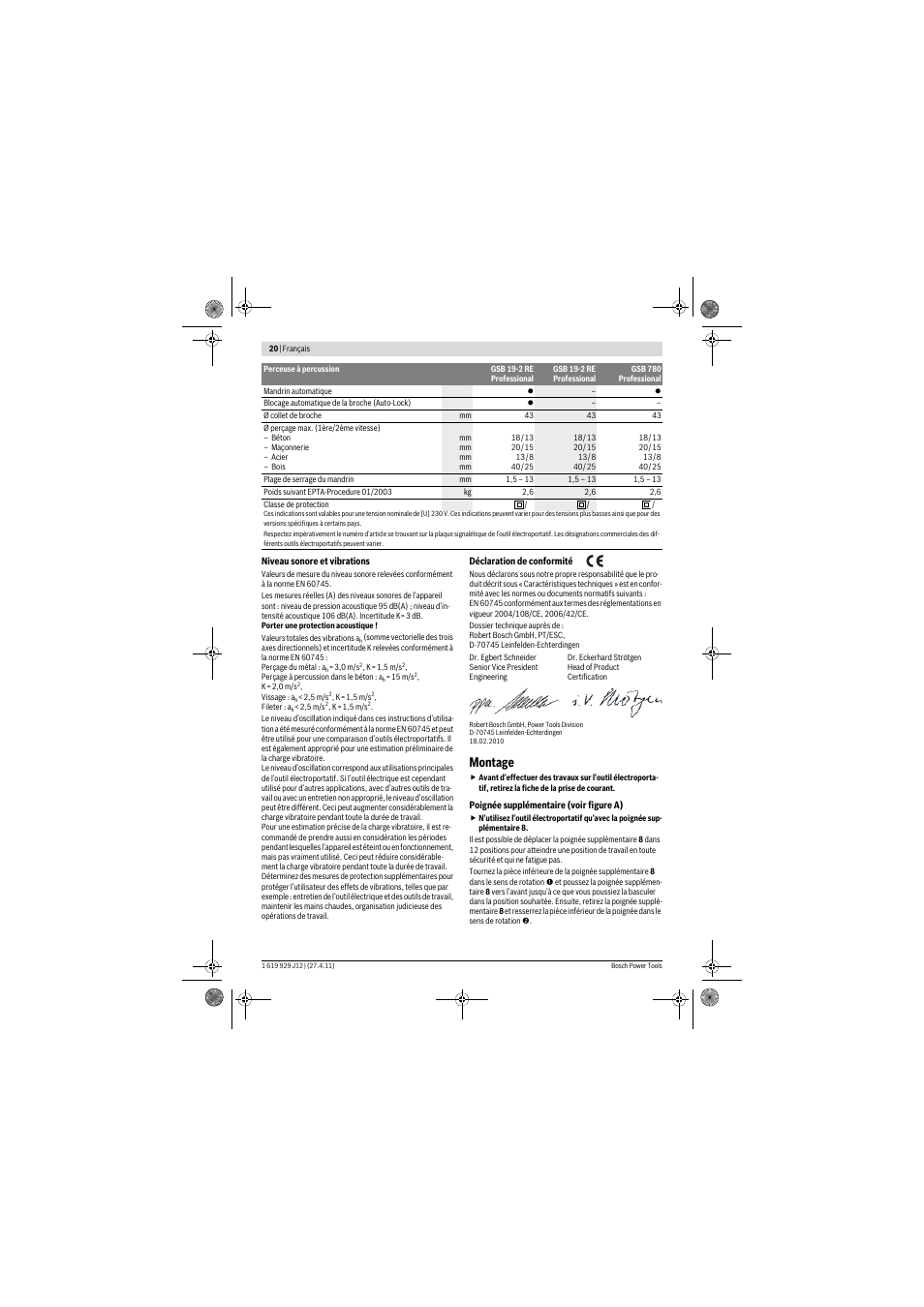 Montage | Bosch GSB 19-2 RE Professional User Manual | Page 20 / 172