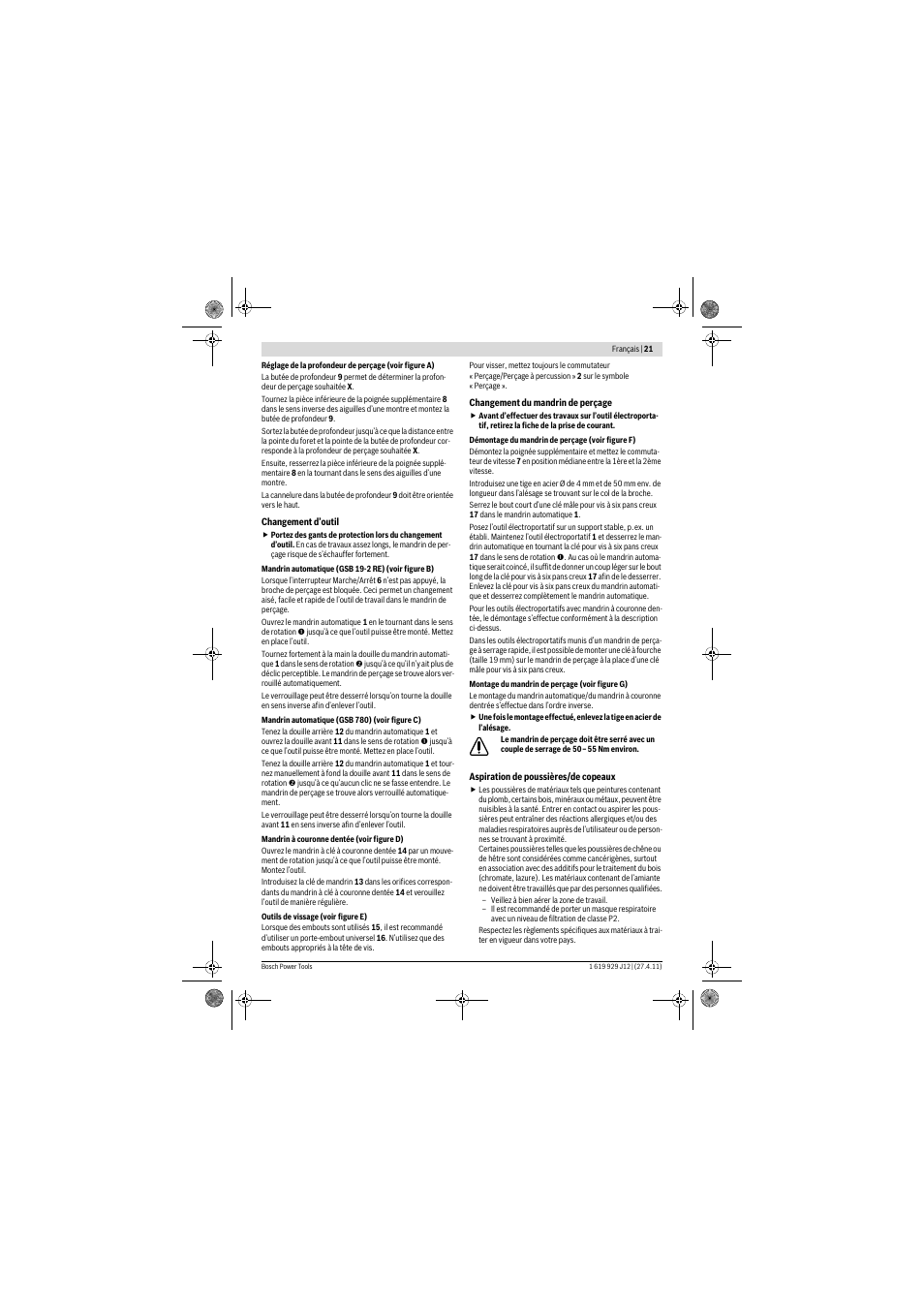 Bosch GSB 19-2 RE Professional User Manual | Page 21 / 172