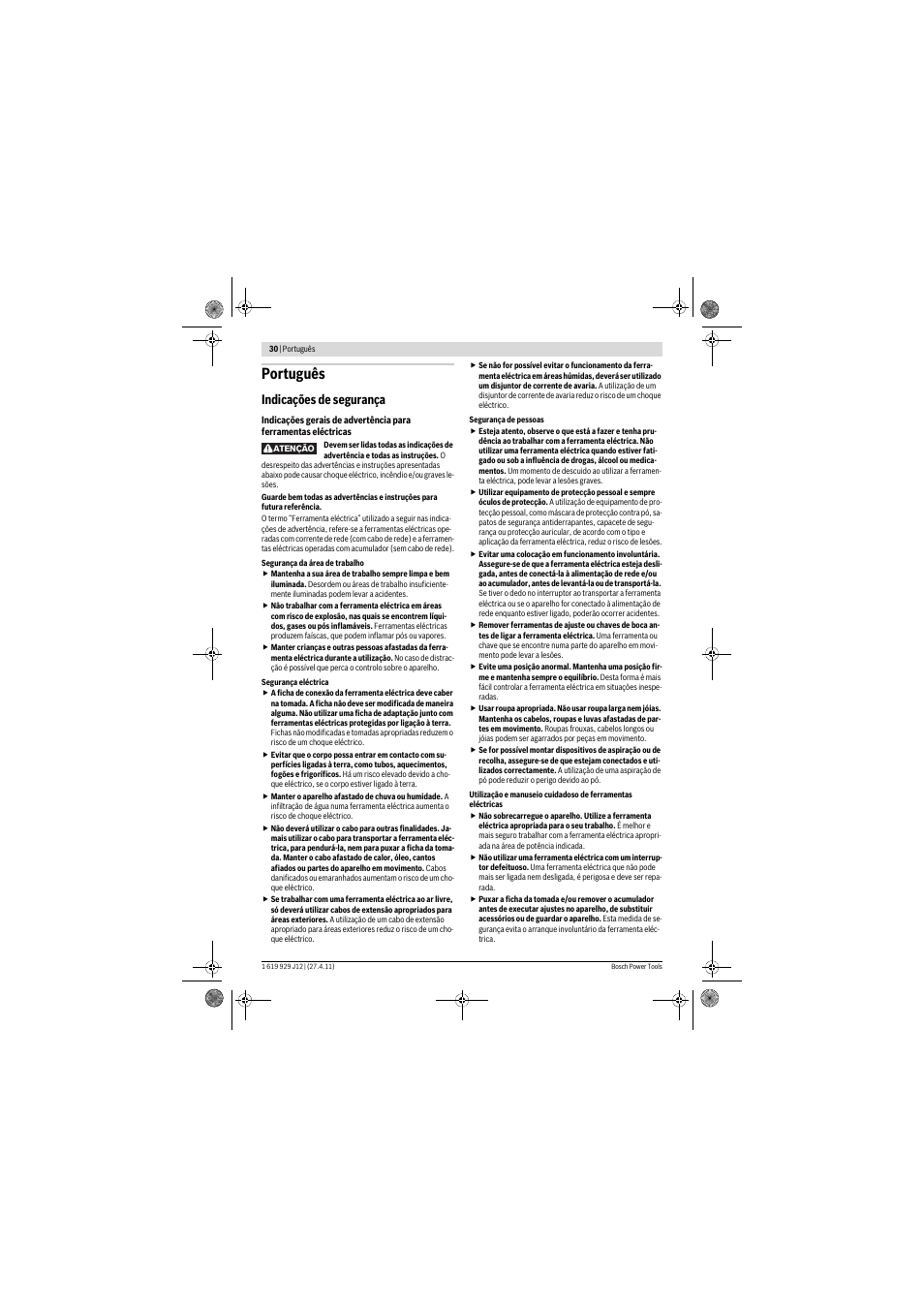 Português, Indicações de segurança | Bosch GSB 19-2 RE Professional User Manual | Page 30 / 172