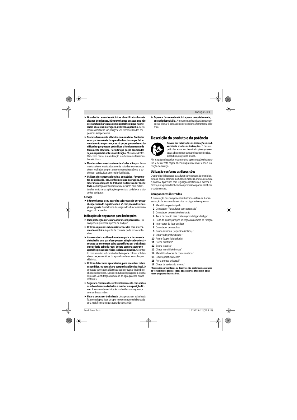 Descrição do produto e da potência | Bosch GSB 19-2 RE Professional User Manual | Page 31 / 172