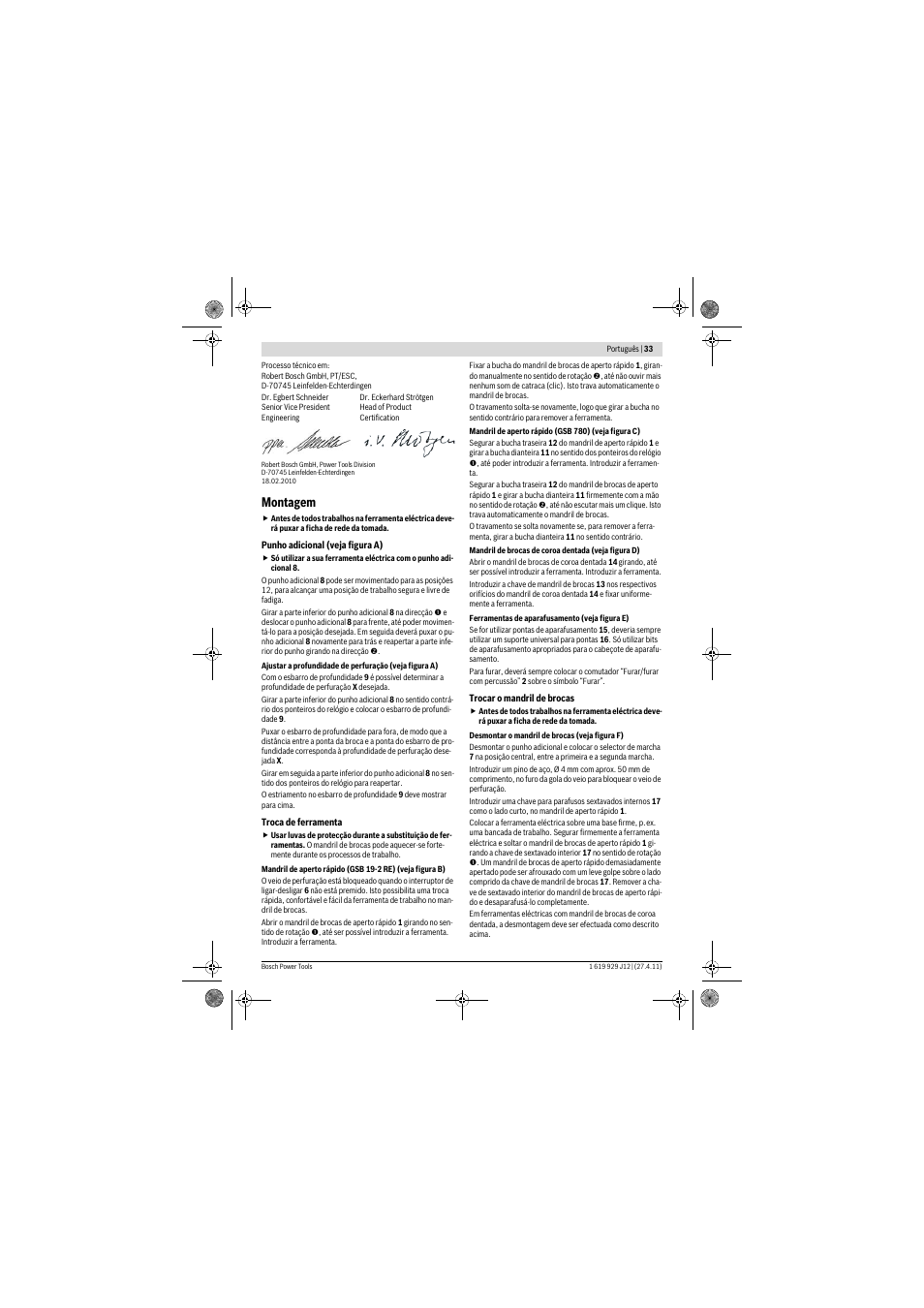Montagem | Bosch GSB 19-2 RE Professional User Manual | Page 33 / 172