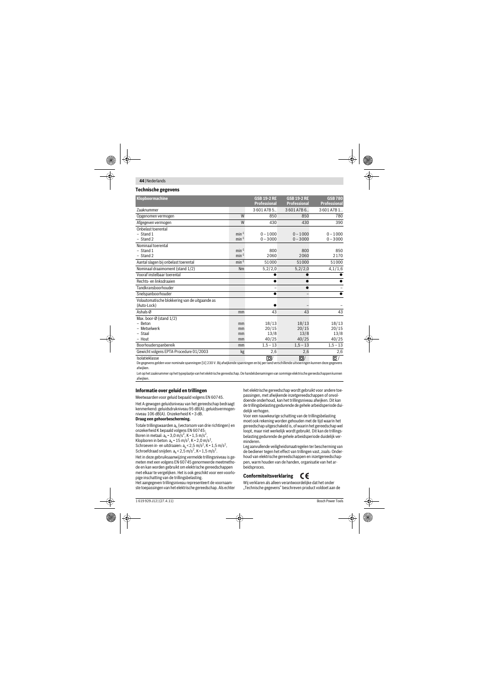 Bosch GSB 19-2 RE Professional User Manual | Page 44 / 172