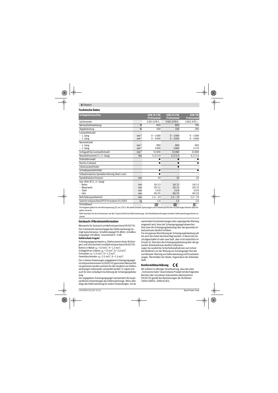 Bosch GSB 19-2 RE Professional User Manual | Page 8 / 172