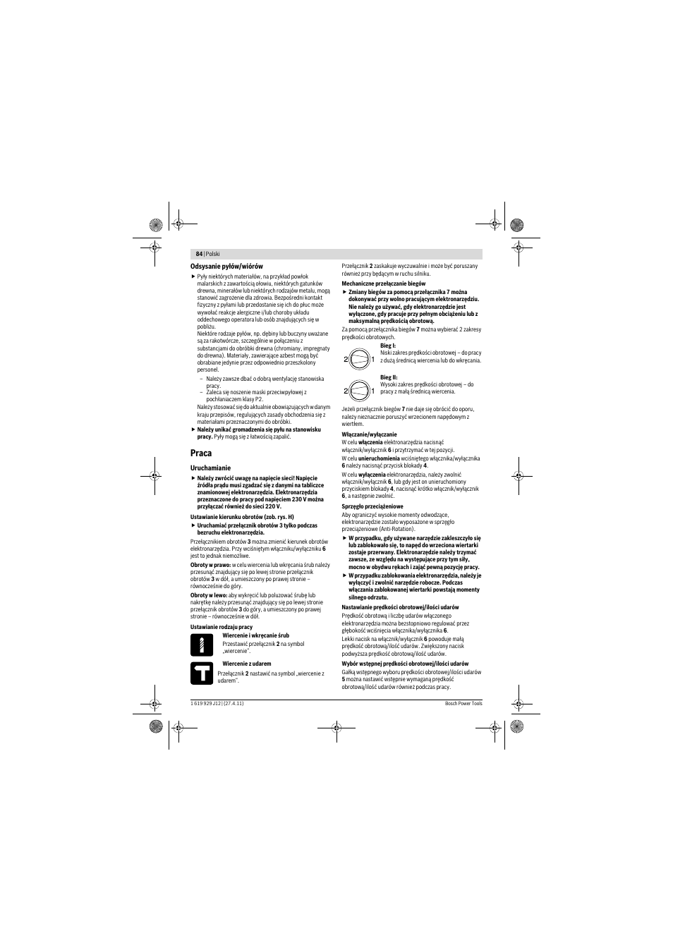 Praca | Bosch GSB 19-2 RE Professional User Manual | Page 84 / 172