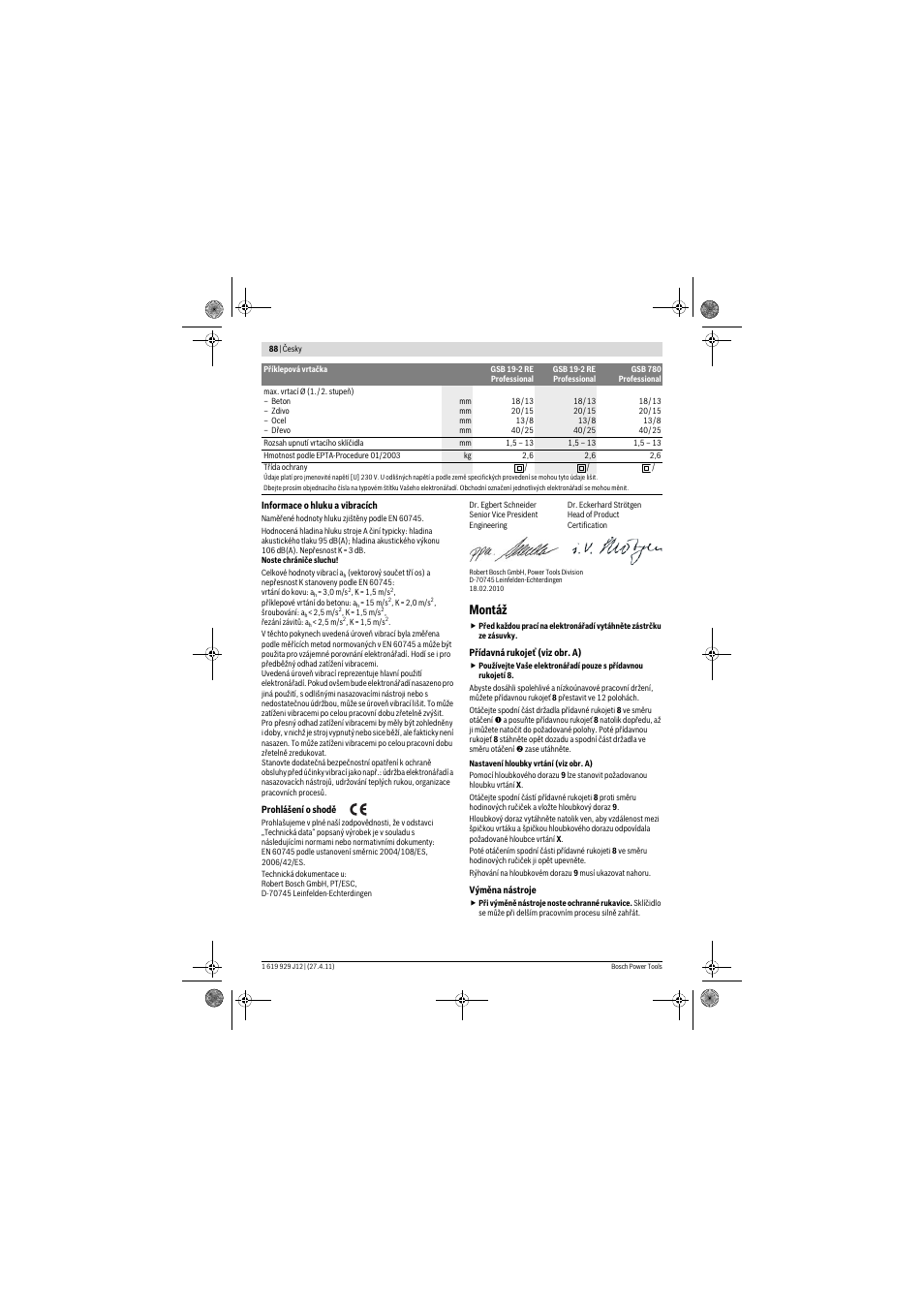 Montáž | Bosch GSB 19-2 RE Professional User Manual | Page 88 / 172