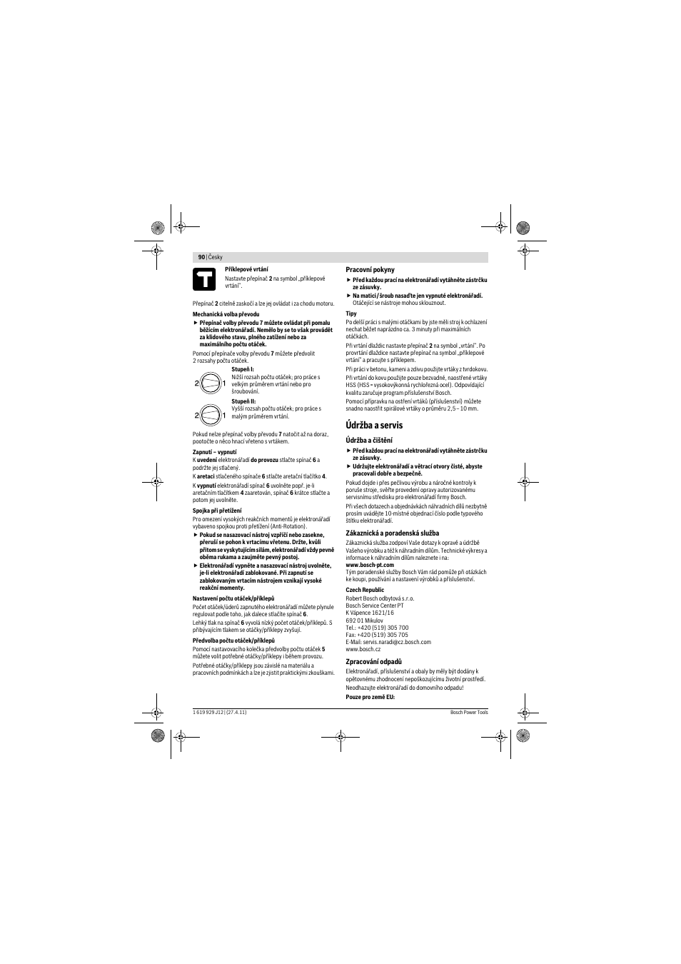 Údržba a servis | Bosch GSB 19-2 RE Professional User Manual | Page 90 / 172