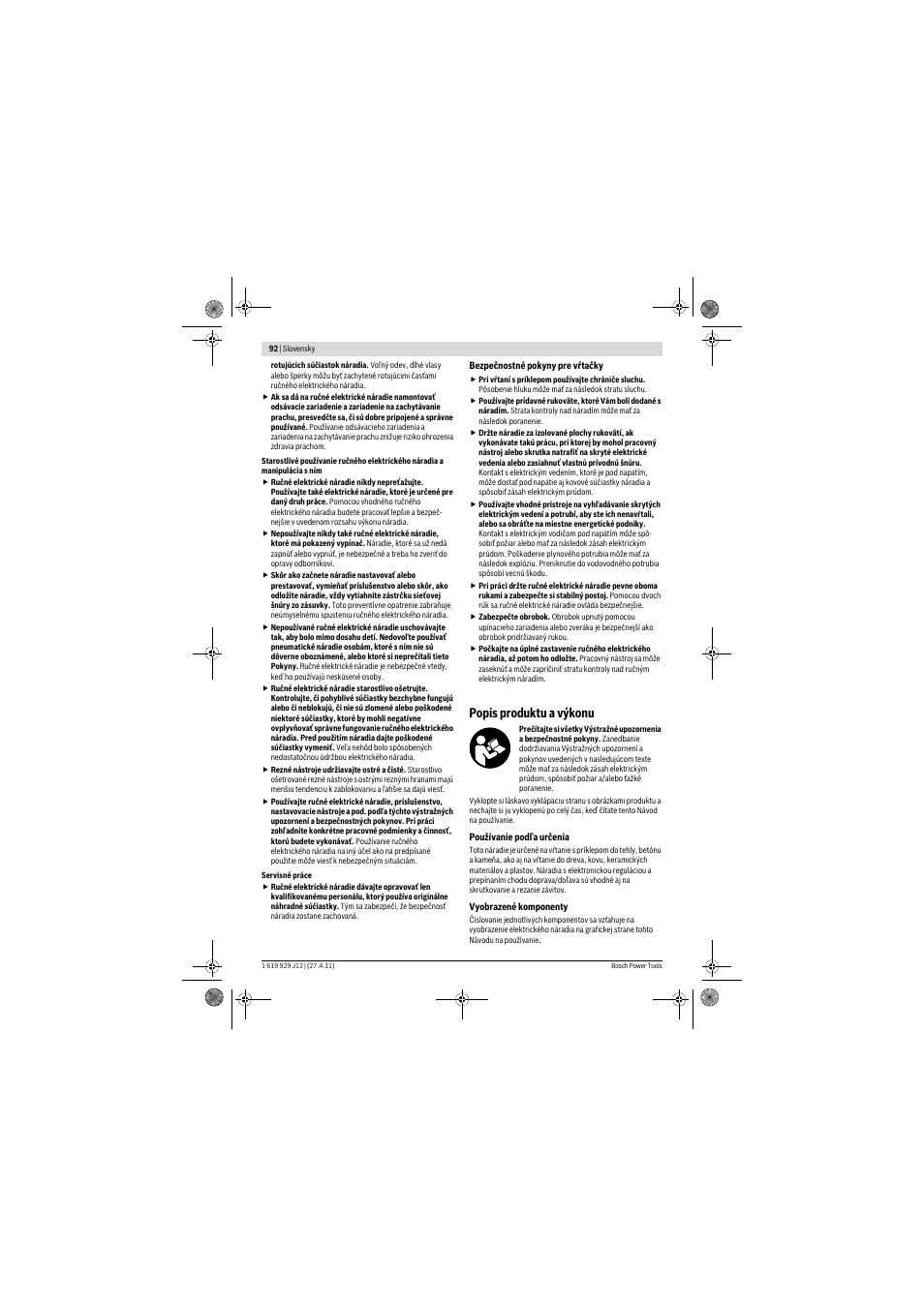 Popis produktu a výkonu | Bosch GSB 19-2 RE Professional User Manual | Page 92 / 172