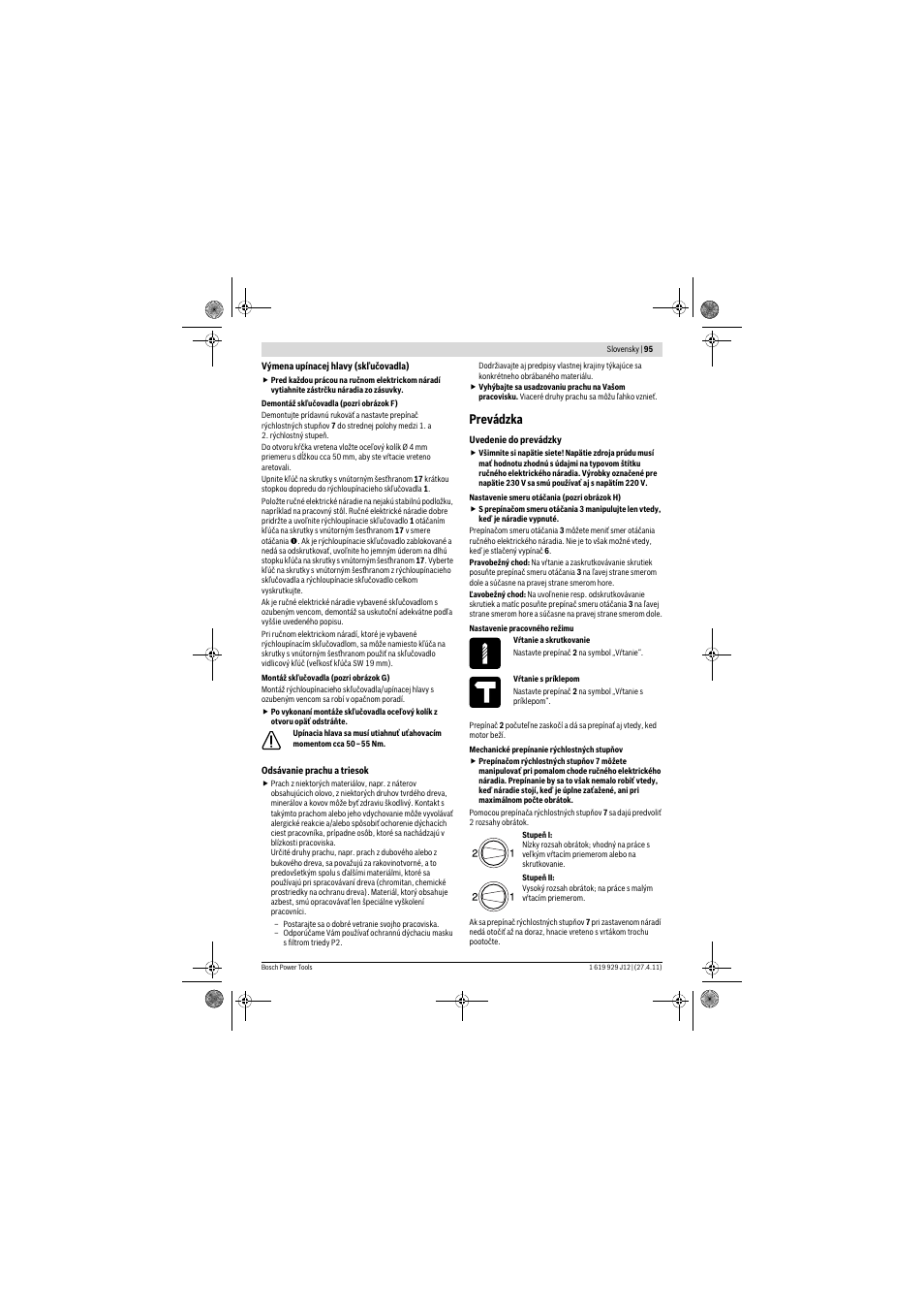 Prevádzka | Bosch GSB 19-2 RE Professional User Manual | Page 95 / 172