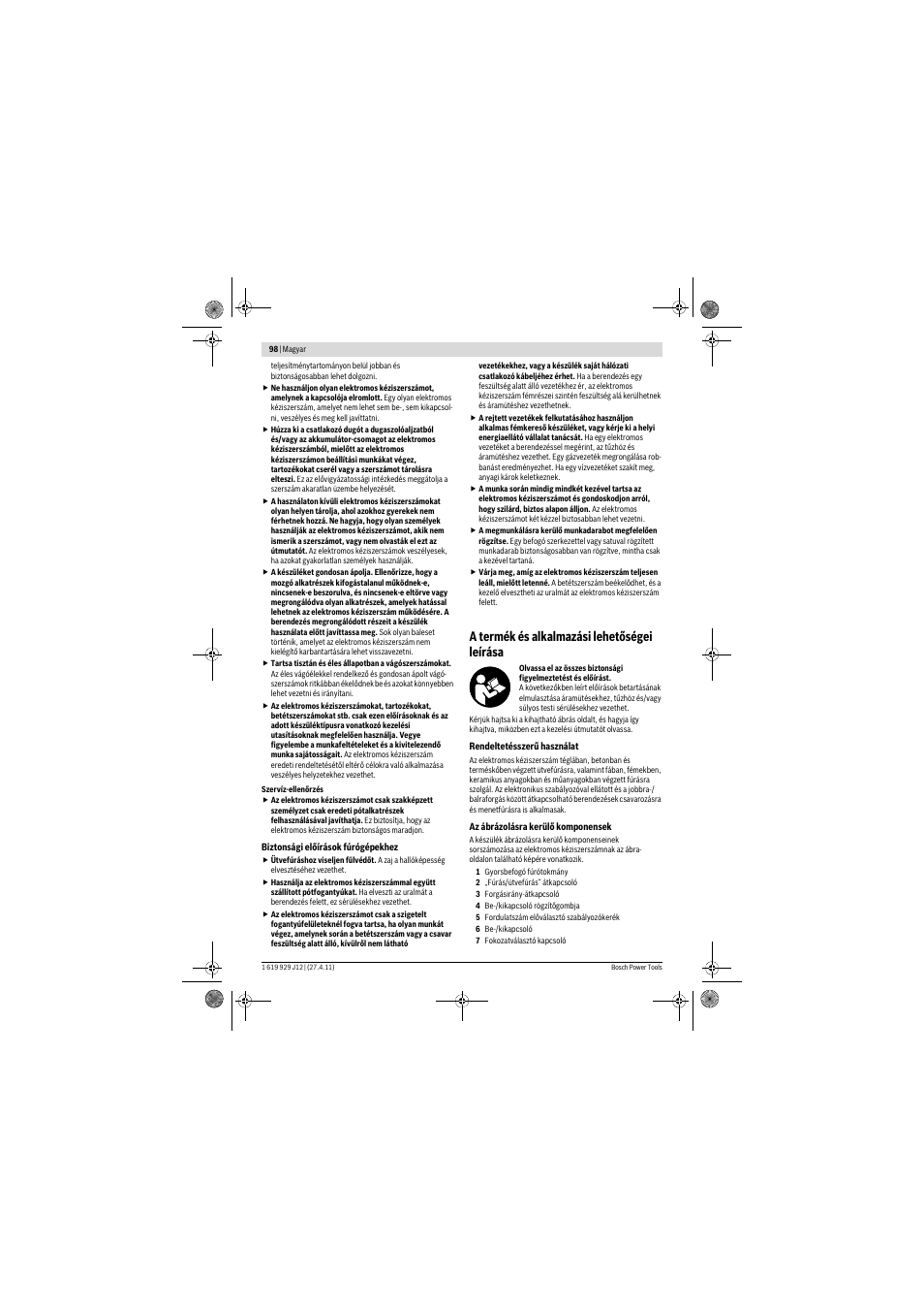 A termék és alkalmazási lehetőségei leírása | Bosch GSB 19-2 RE Professional User Manual | Page 98 / 172