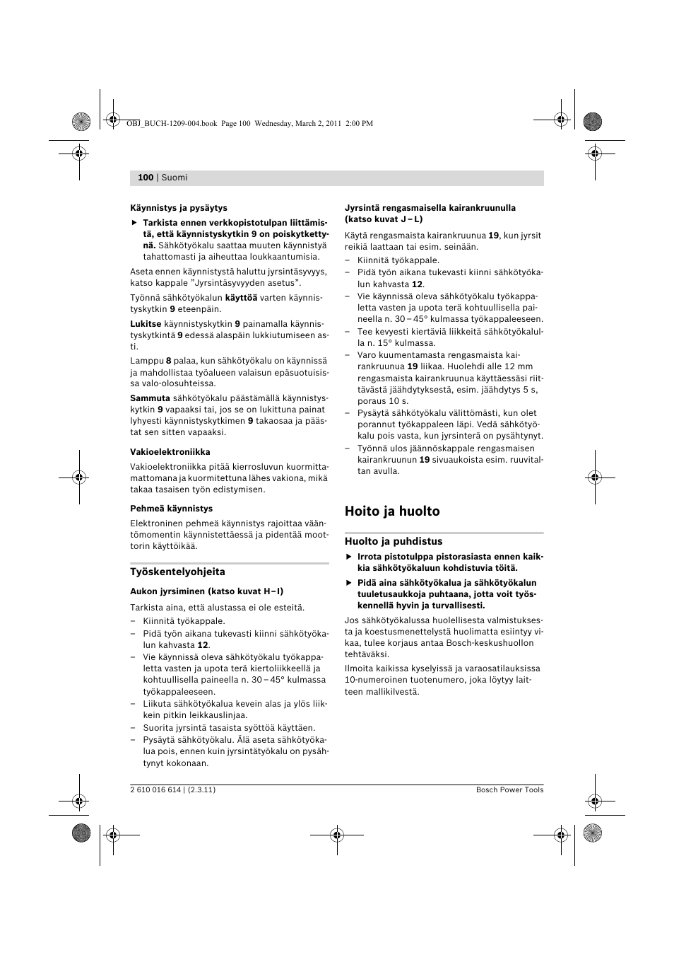 Hoito ja huolto | Bosch GTR 30 CE Professional User Manual | Page 100 / 256