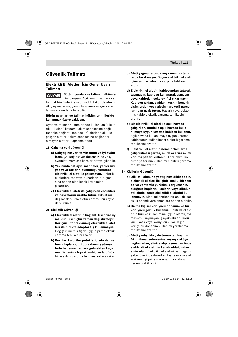 Güvenlik talimat | Bosch GTR 30 CE Professional User Manual | Page 111 / 256