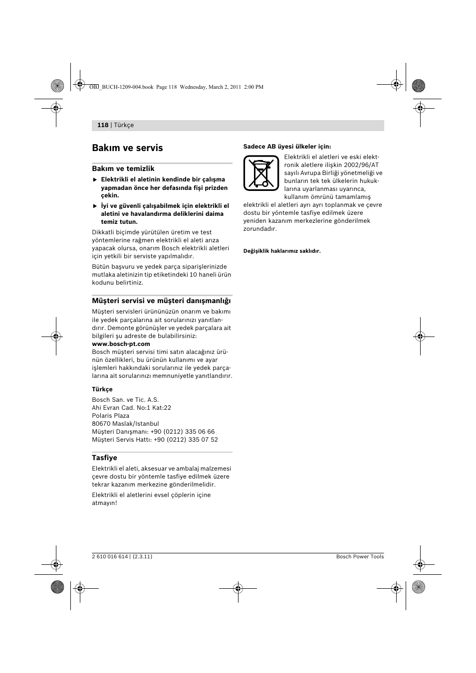 Bak m ve servis | Bosch GTR 30 CE Professional User Manual | Page 118 / 256