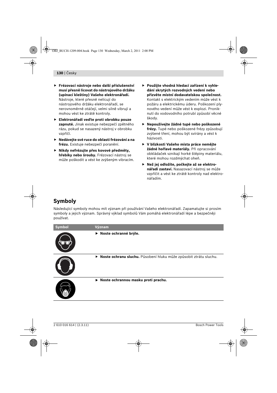 Symboly | Bosch GTR 30 CE Professional User Manual | Page 130 / 256