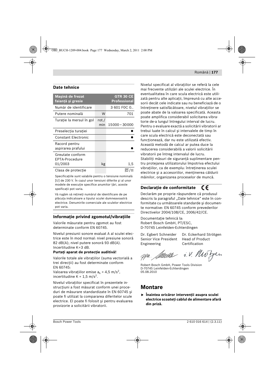 Montare | Bosch GTR 30 CE Professional User Manual | Page 177 / 256