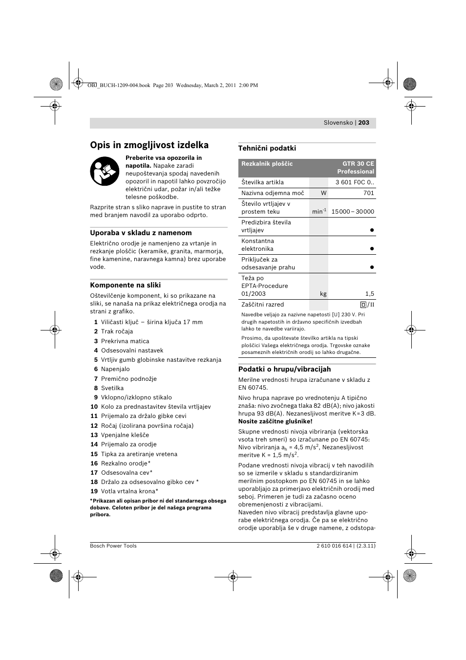 Opis in zmogljivost izdelka | Bosch GTR 30 CE Professional User Manual | Page 203 / 256